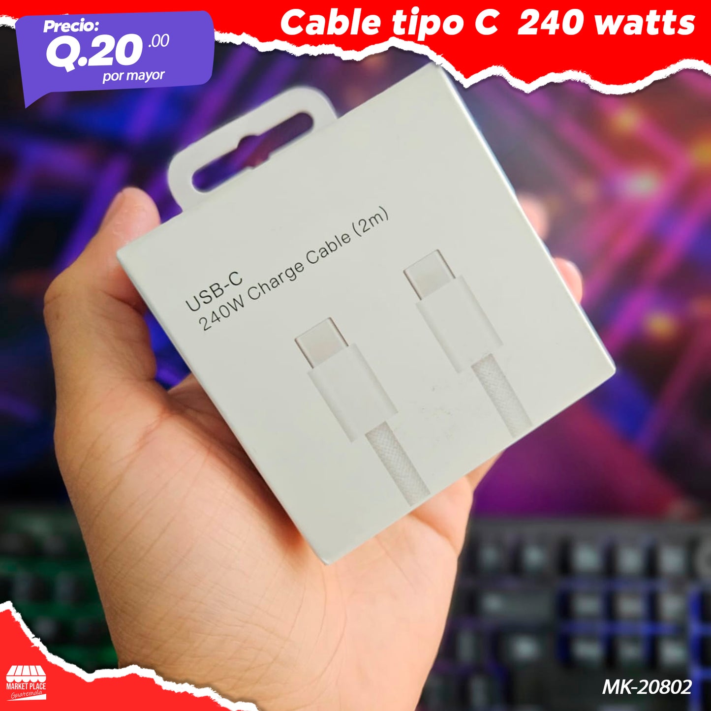 Cable tipo C 240 watts MK-20802