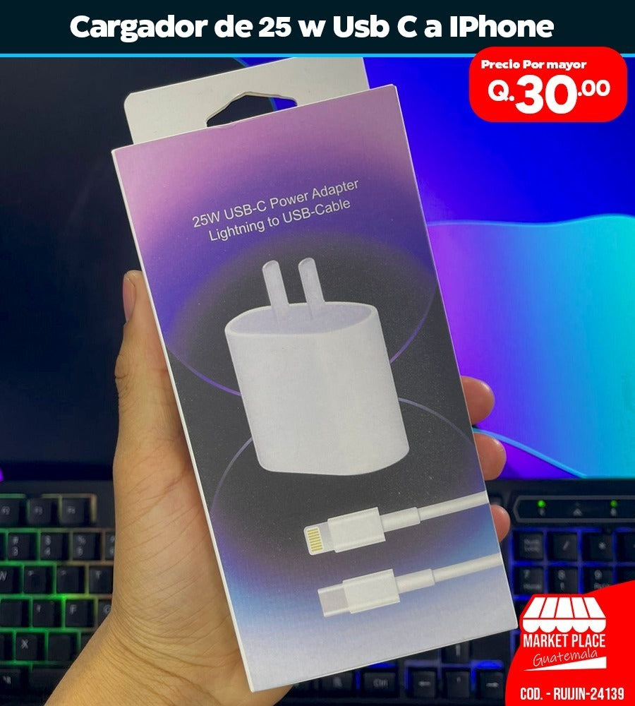 Cargador de 25 watts USB C a IPhone
