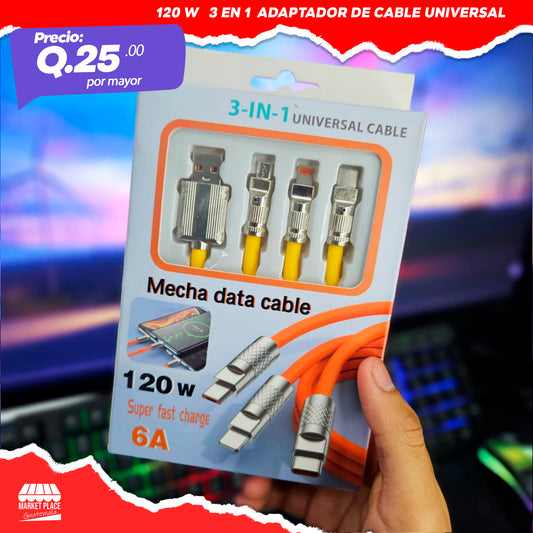 120w 3 en 1 adpatador de cable universal