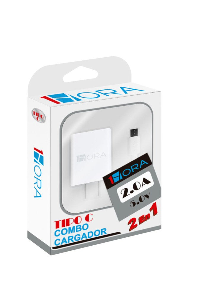 Cargador Tipo C 1 hora 2.0A Cable+Cubo