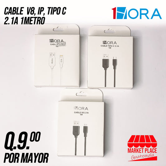 Cables Tipo C,IP,V8 - 2.1A 1 metro - CAJITA