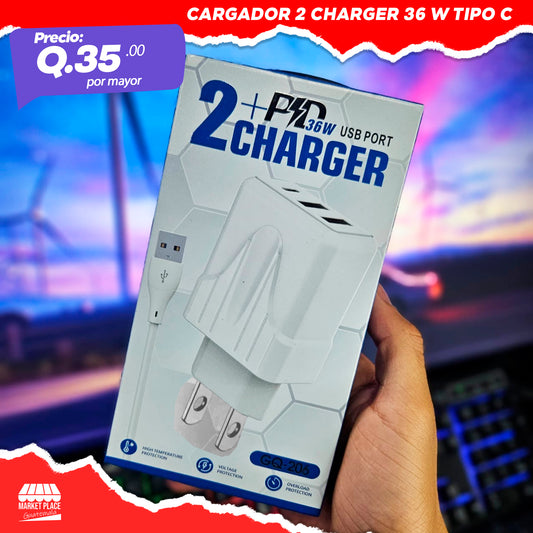 Cargador 2 Chager 36 w Tipo C