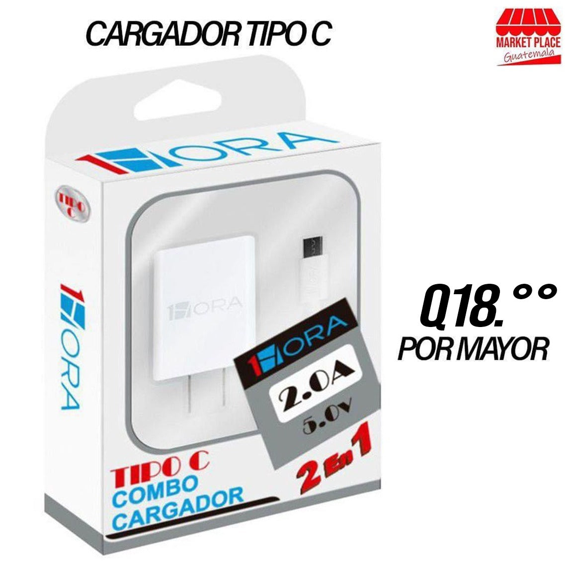 Cargador Tipo C 1 hora 2.0A Cable+Cubo