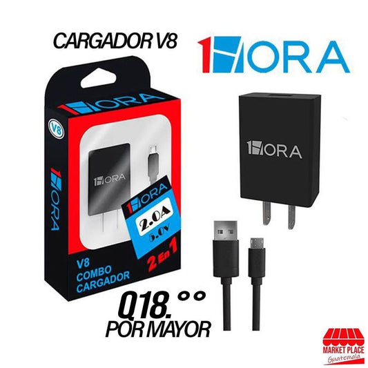 Cargador Tipo V8 1 hora 2.0A Cable+Cubo